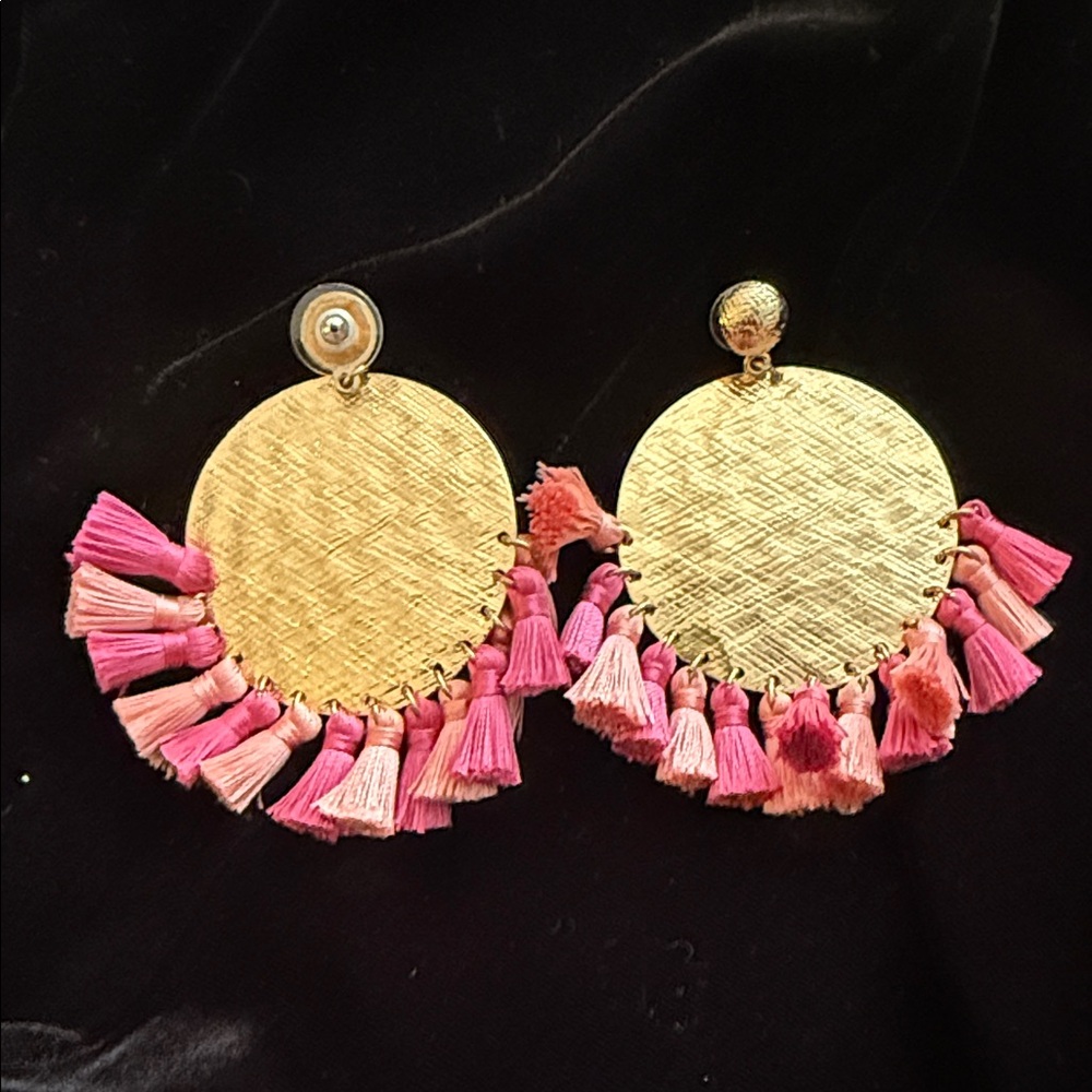 3/$20 Chic Gold Earrings with Pink Tassels